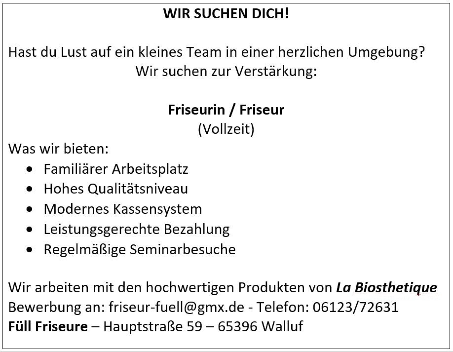 Herzlich Willkommen Bei Ihrem Biosthetik Full Friseure Salon In Walluf